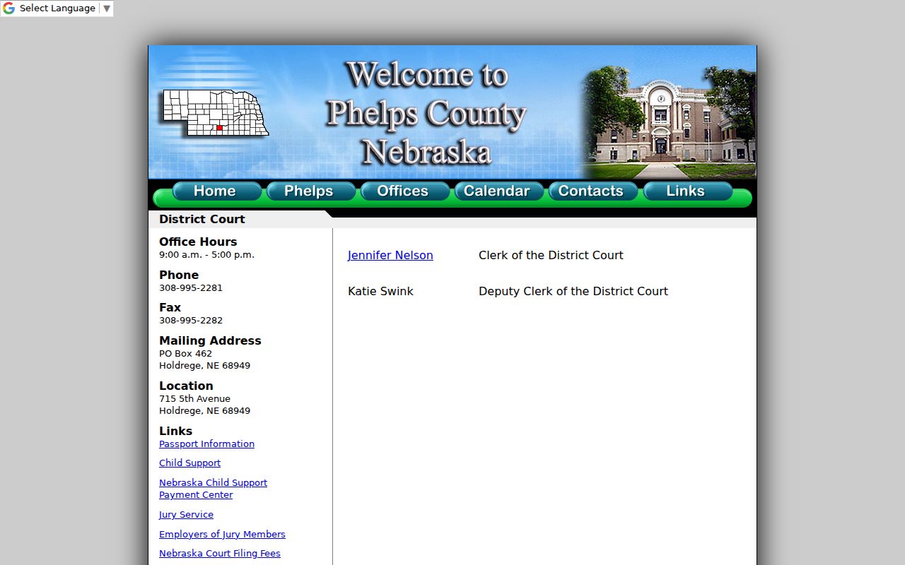 Phelps County District Court clerk page
