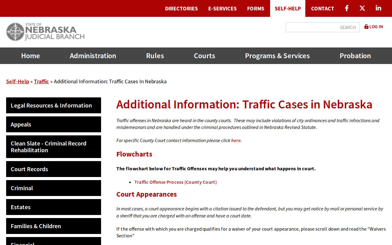 Nebraska traffic case page warning about warrant payment and recall