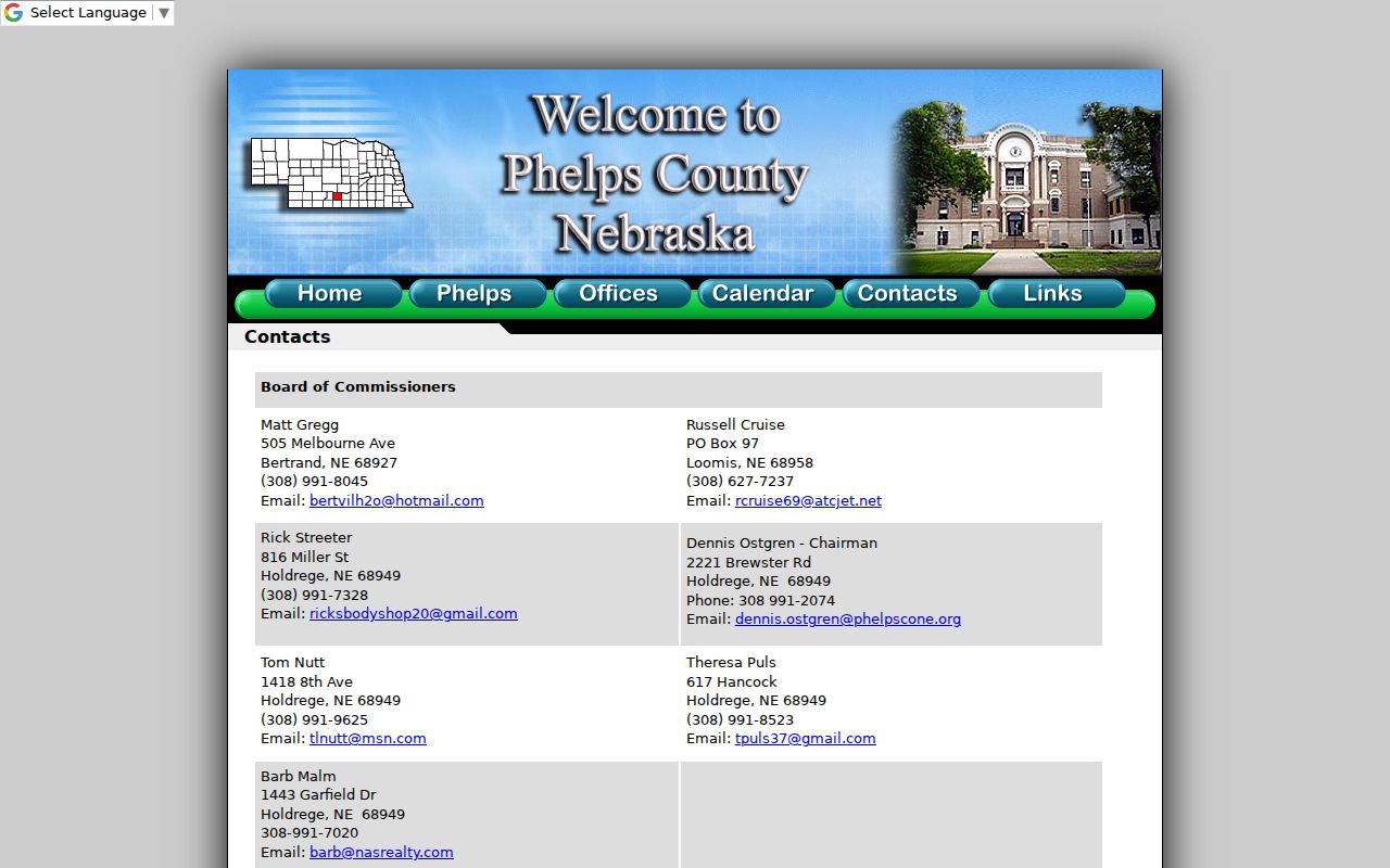 Phelps County official office directory and courthouse contact page