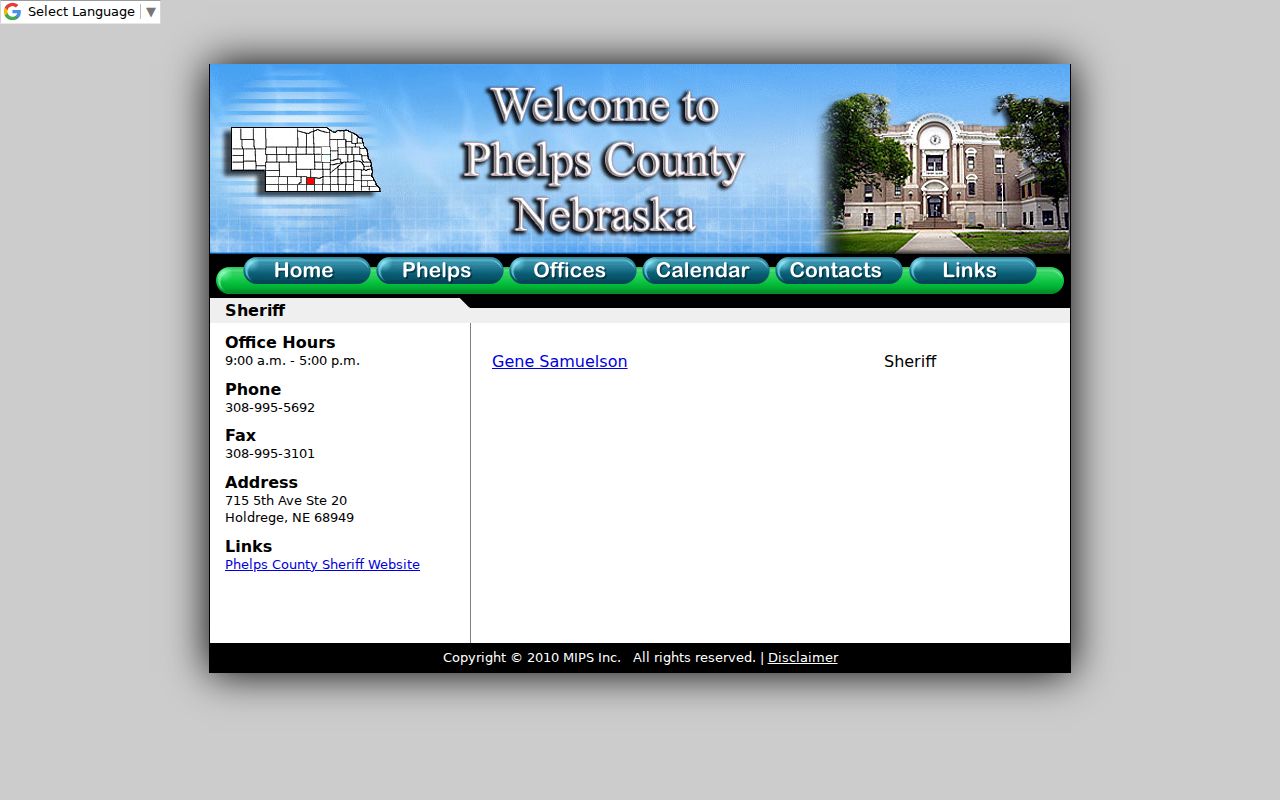 Phelps County Sheriff office contact page